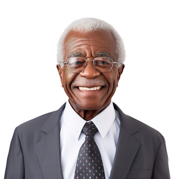 portrait of an elderly, smiling, confident Afro American businessman posing. Happy senior standing successful