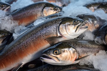 Fototapeta premium Fish on ice in a fish processing facility