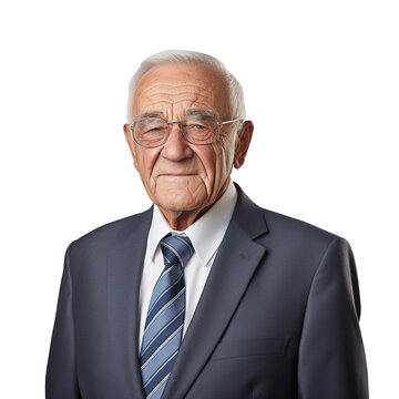 portrait of an elderly, smiling, confident Caucasian businessman posing. Happy senior standing successful
