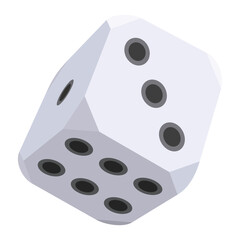 Board game, flat isometric view. Isolated colored icon of dice table gaming. Cartoon family table game for adults and kids for leisure and recreation. Vector illustration