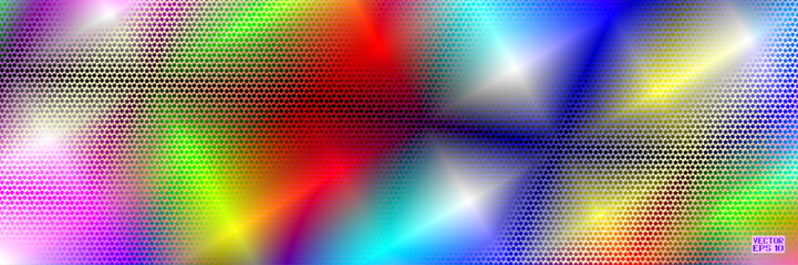 Abstract Iridescent Pattern with Bright Stars. Spotted Glowing Nightlife. Rainbow Background. Vector Illustration