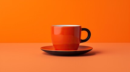  a red coffee cup sitting on top of a saucer.  generative ai
