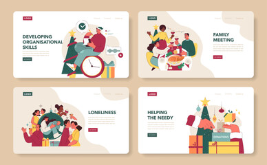 Christmas and new year celebration web banner or landing page set.