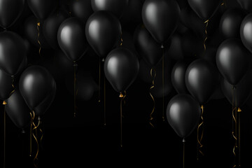 Black balloons on a black background. Black Fridayblack and gold baloon christmas decoration