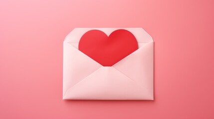 White envelope with heart sign isolated on pink background. AI generated image - obrazy, fototapety, plakaty