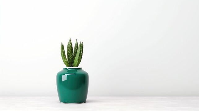 Little cactus in a vase isolated background. AI generated image