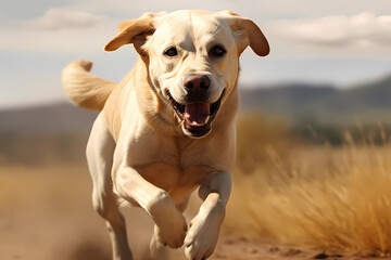 Cachorro Labrador correndo - obrazy, fototapety, plakaty