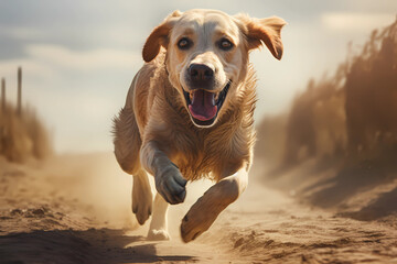 Cachorro labrador correndo - obrazy, fototapety, plakaty