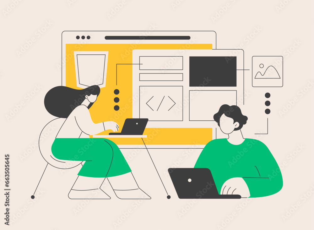 Poster html5 website development abstract concept vector illustration.