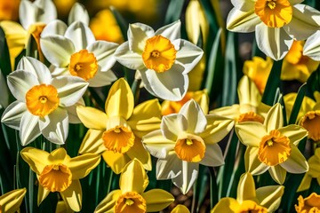 yellow and white daffodils in the garden