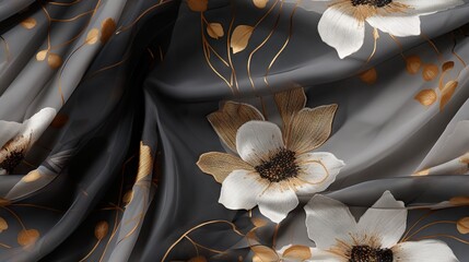  a close up of a flower on a gray background with gold accents.  generative ai
