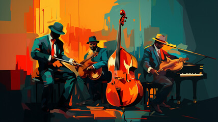 jazz music poster, colorful illustration - obrazy, fototapety, plakaty