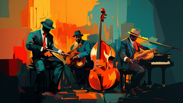 jazz music poster, colorful illustration
