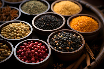 Spice market, black pepper, view from above.
