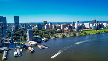 Obraz premium Aerial view of Perth Cityscape and Swan River, Australia
