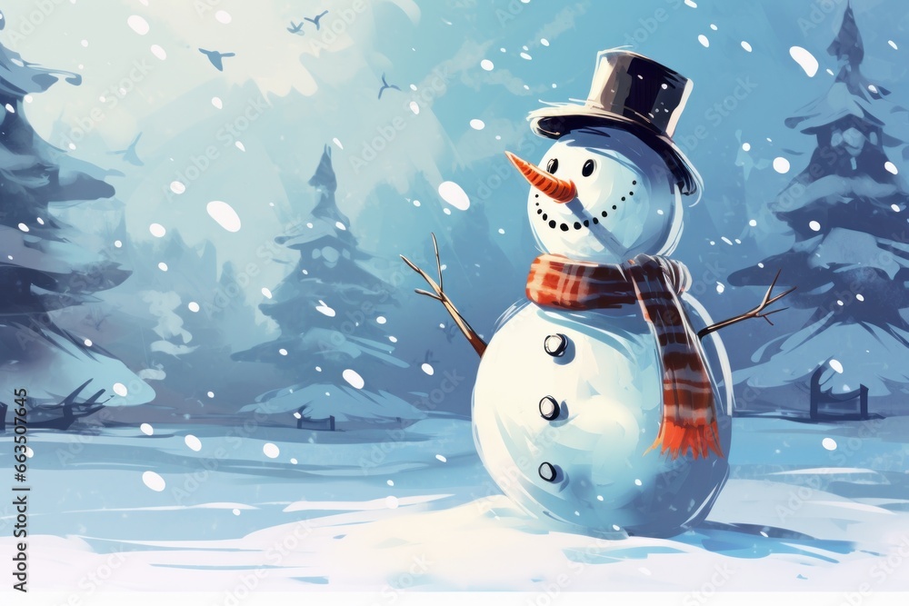 Wall mural an illustration of a snowman for a christmas banner, background, or card