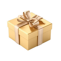 Gold gift box clipart for design isolated on transparent background.