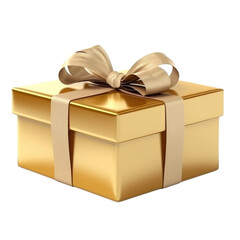 Gold gift box clipart for design isolated on transparent background.