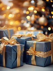 christmas tree and gifts, decorated xmas tree setting with presents, ai generated