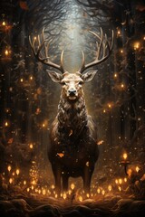 A deer standing in the middle of a forest, AI