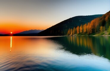 A beautiful sunset within a nice lake