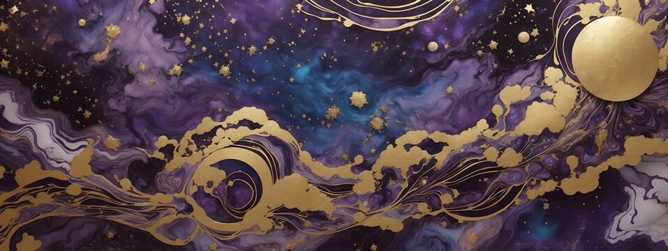 A Celestial Backdrop Merging Cosmic Allure With Opulent Gold Foil And Intricate Marbled Textures AI Generative