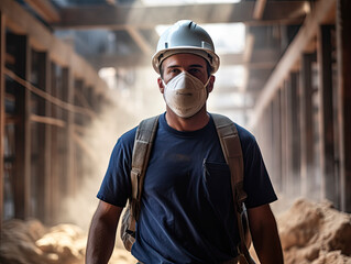 builder wearing a protective dust mask