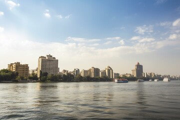 Fototapeta na wymiar Stunning Cairo skyline overlooking the Nile. Generative AI