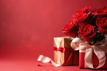 gift box and red roses valentine background