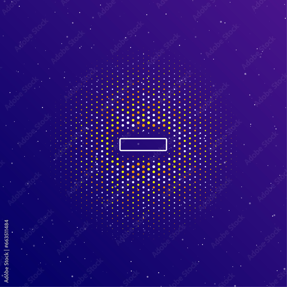 Poster a large white contour minus symbol in the center, surrounded by small dots. dots of different colors