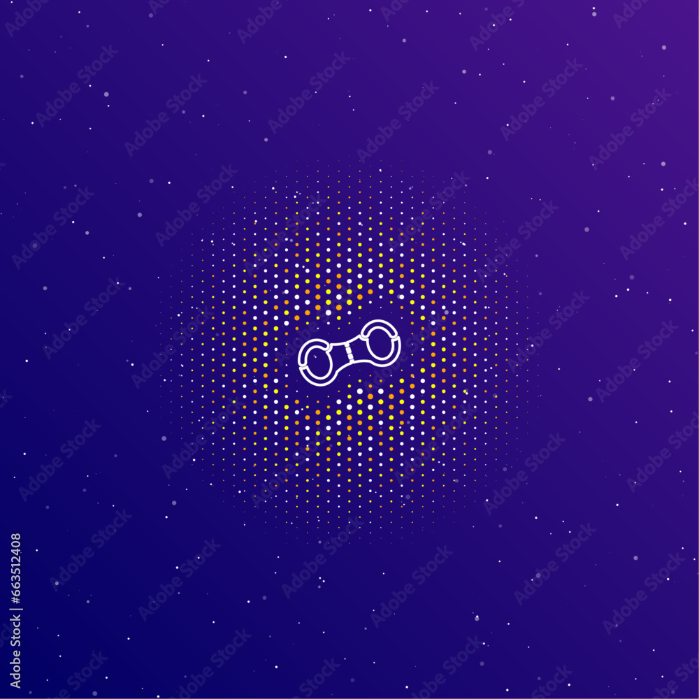 Poster a large white contour handcuffs symbol in the center, surrounded by small dots. dots of different co