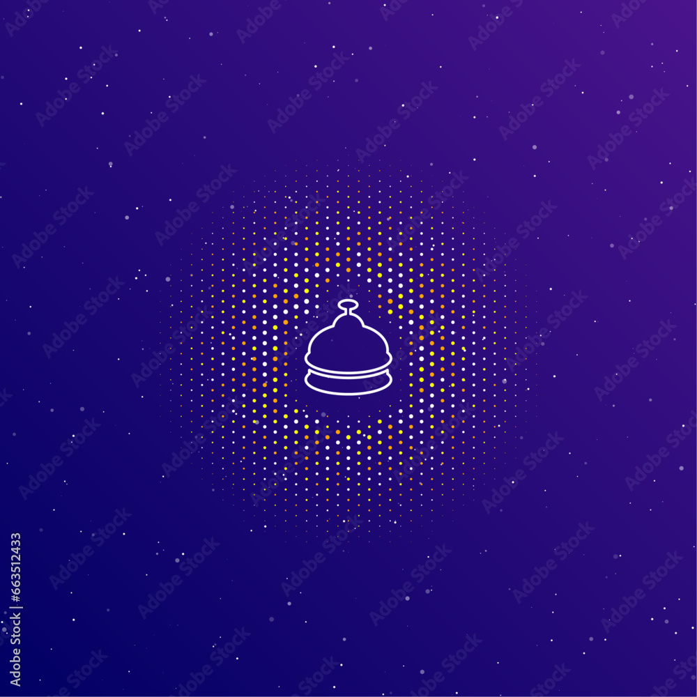Poster a large white contour reception bell symbol in the center, surrounded by small dots. dots of differe