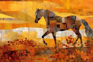 knitted pictures, patchwork quilt, horse image