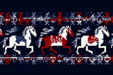 knitted pictures, patchwork quilt, horse image