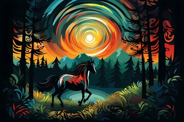 knitted pictures, patchwork quilt, horse image