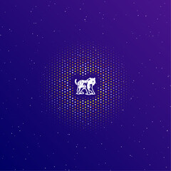 Fototapeta na wymiar A large white contour tiger symbol in the center, surrounded by small dots. Dots of different colors in the shape of a ball. Vector illustration on dark blue gradient background with stars