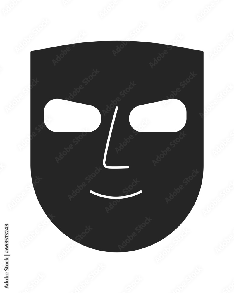 Poster mystery mask hide face flat monochrome isolated vector object. anonymous face. editable black and wh