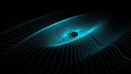 Digital vibration and style wave. Circle wavy pulse with lines on the dark background. Big data visualization. 3D rendering.
