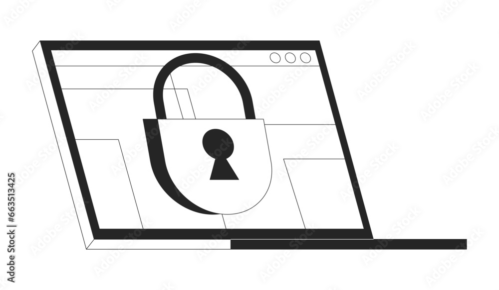 Poster closed access on laptop screen bw concept vector spot illustration. confidential information. privat