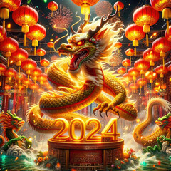 Fototapeta premium Majestic green dragon, symbolizing Chinese New Year of 2024