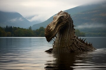 a legendary creature said to inhabit Loch Ness, a deep, freshwater loch in the Scottish Highlands. Generative AI - obrazy, fototapety, plakaty