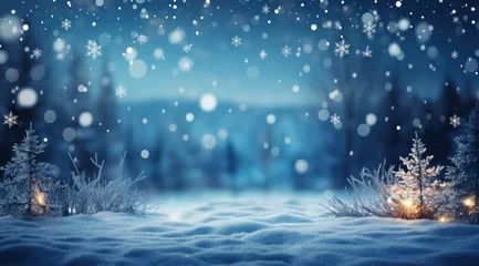 Fotobehang winter season snowflakes falling from trees landscape © olegganko