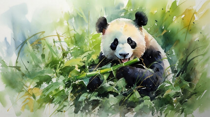 Watercolor Painting of Giant Panda Bear in Bamboo Forest - Perfect for Art Classes, Home Decor, and Nature-Themed Creative Projects