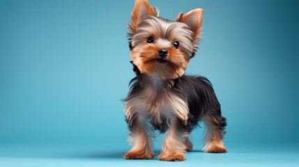 Yorkshire terrier with a sleek and modern puppy cut on