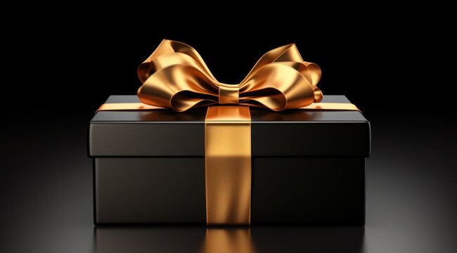 black and gold gift box on a gray background - Powered by Adobe