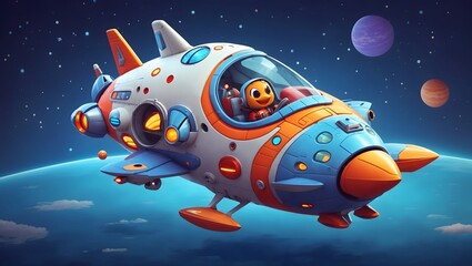 Cartoon Illustration Of A Spaceship Galaxy Background Spaceship Wallpaper Spacecraft Outer Space Exploration Background Ai Generative