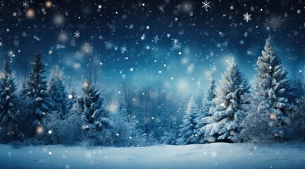 winter season snowflakes falling from trees landscape