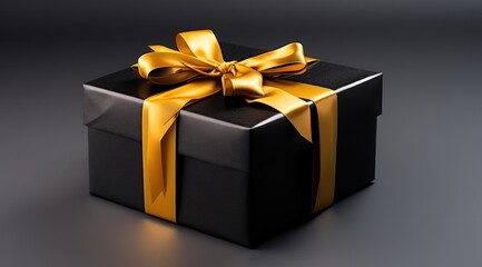 black and gold gift box on a gray background