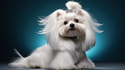 Maltese with a glamorous and voluminous show cut