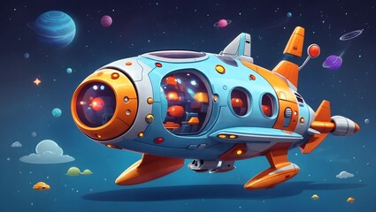 Cartoon Illustration Of A Spaceship Galaxy Background Spaceship Wallpaper Spacecraft Outer Space Exploration Background Ai Generative